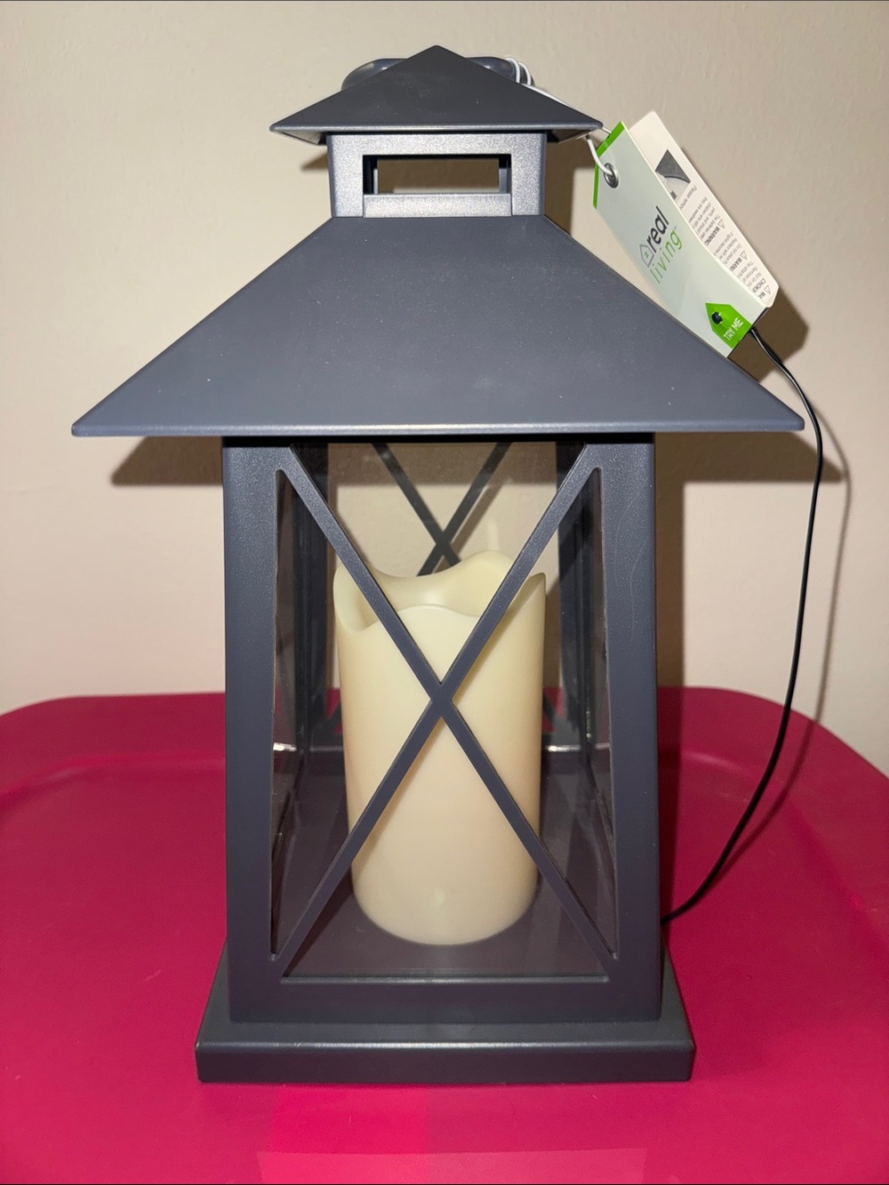 LED Living Gray Lantern Candle Decor – Indoor/Outdoor Accent Light
